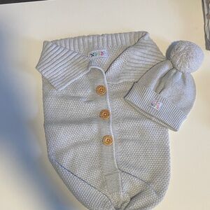 Cozy Gray Knit Baby Snuggle Sack and Hat Set